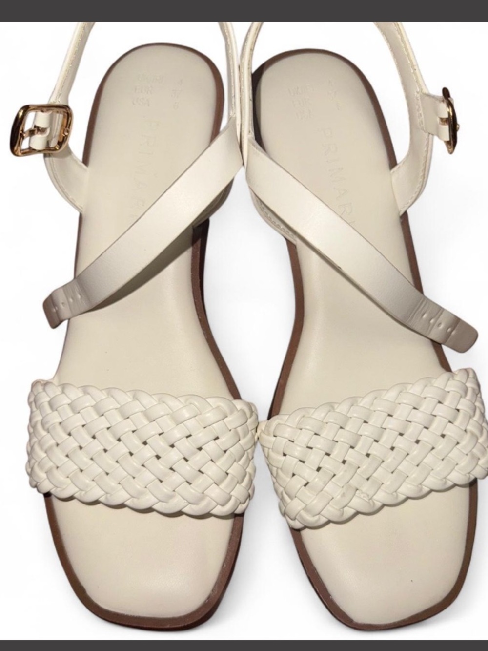 Primark White and Brown Braided-Strap Ankle Buckle Sandals